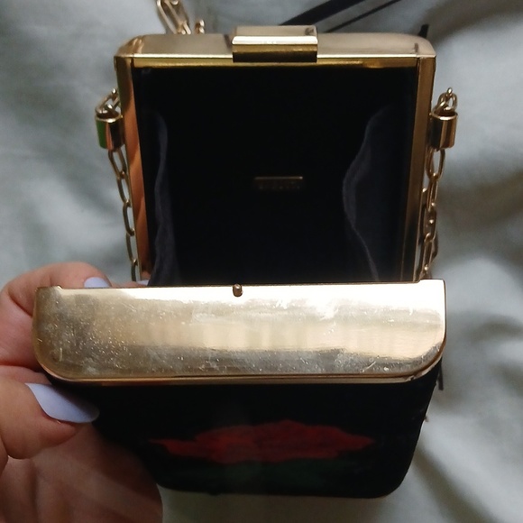 Black Velvet Clutch with Red Rose Embroidery - Picture 3 of 3